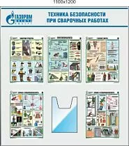 Стенд ТБ при сварочных работах, 5 плакатов соуэло А3, объемный карман А4 (1100х1200; Пластик ПВХ 4 мм; Алюминиевый профиль)